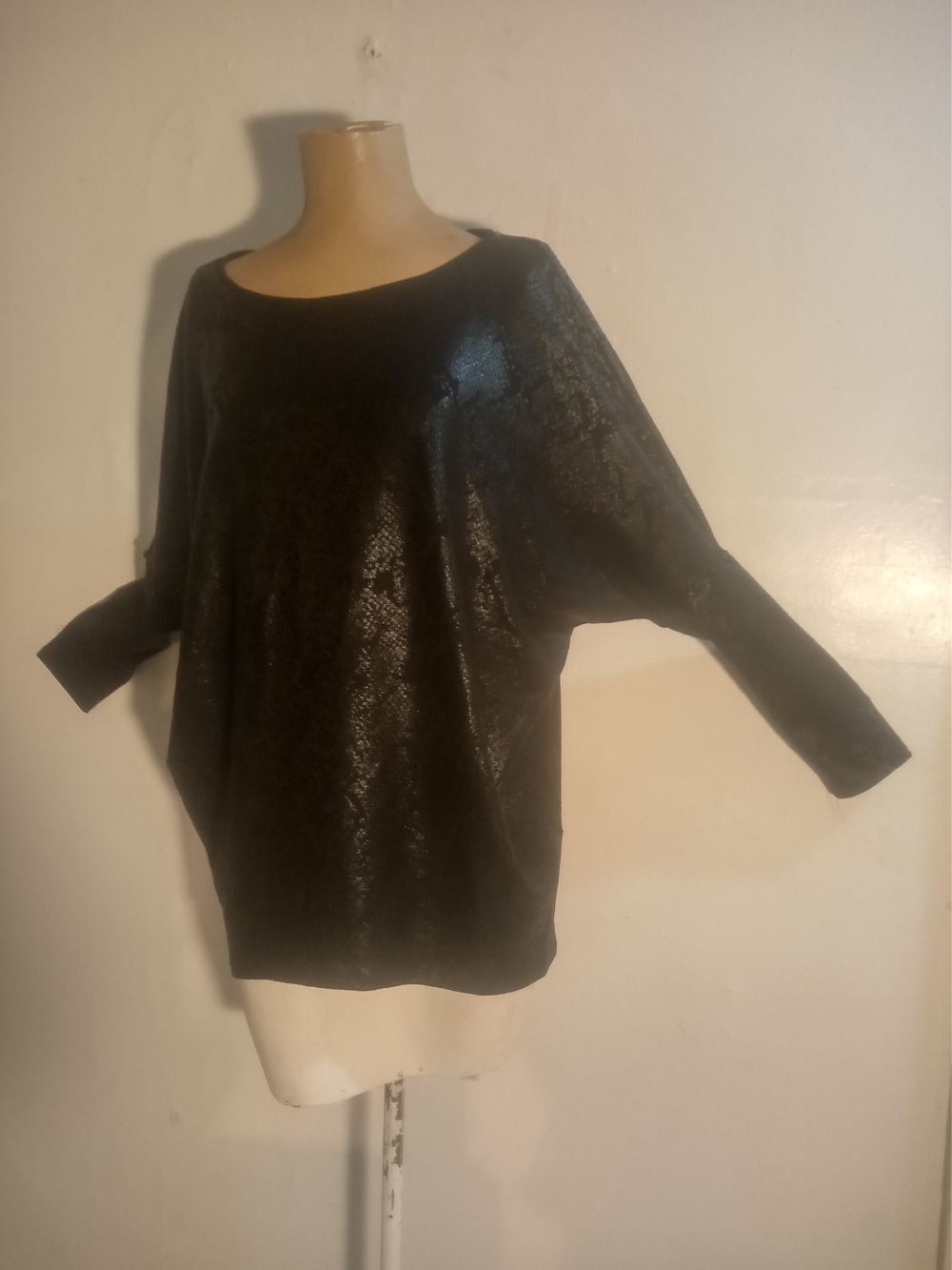 White House Black Market Black Metallic Dolman Sleeve Top